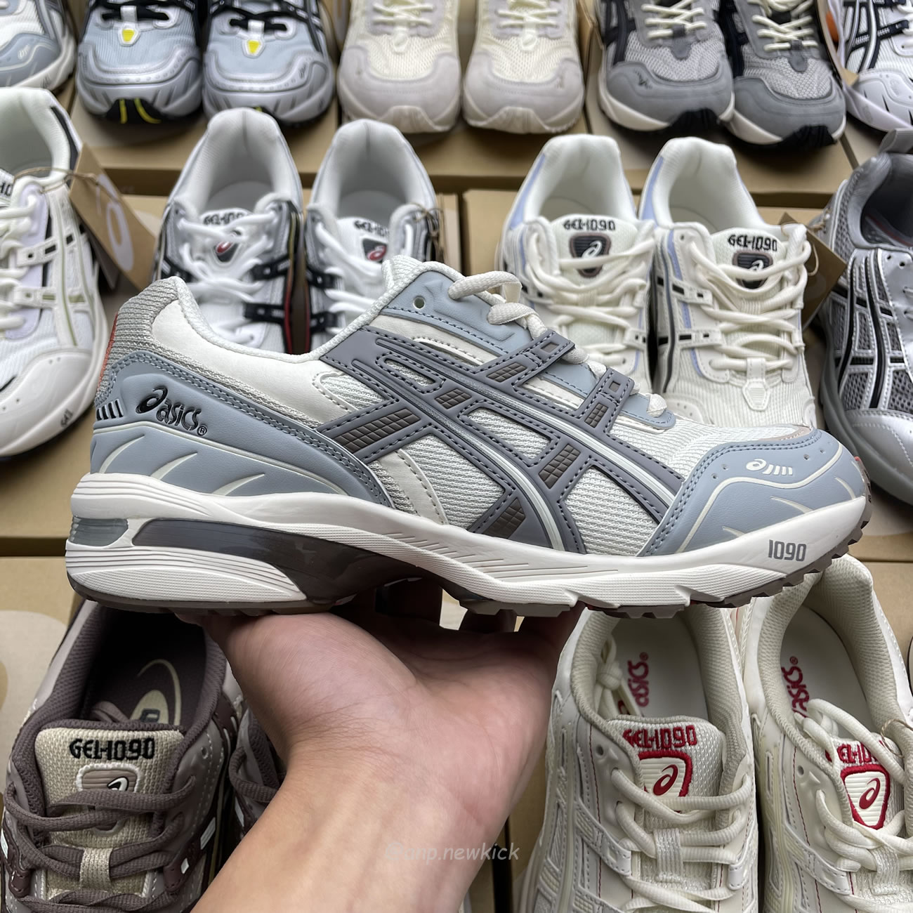 Asics Gel 1090 Grey Beige Birch French Blue White Sage Silver Cream Brown Silver Cream Gray Blue (15) - newkick.vip